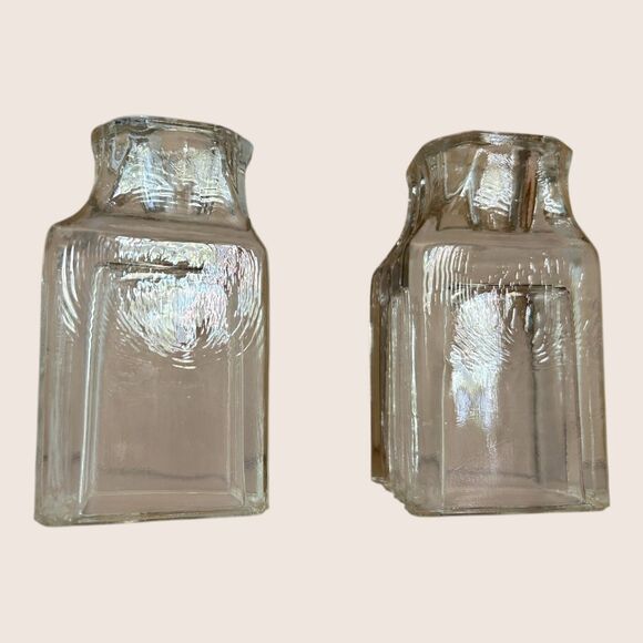 🕯️ VTG ART DECO VOTIVE GLASS CANDLE HOLDERS RIBBED FRONT SET OF TWO - Picture 2 of 6